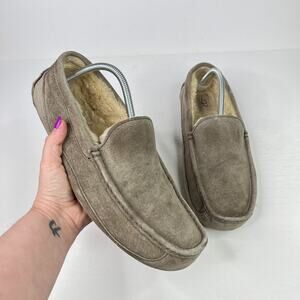 UGG Suede Sheepskin Lining Ascot Moccasin Slippers Steel Gray Mens 11